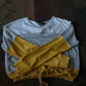 White, gray & yellow crop top